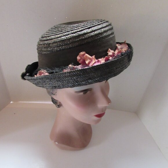Vintage Black Straw Hat Pink Petal Swag main image 7